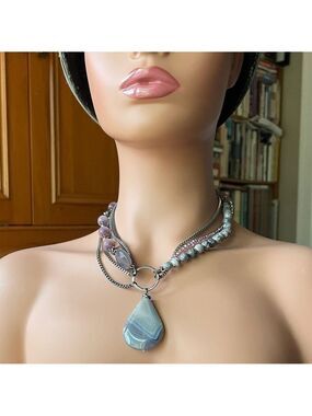 Elegant Multi-Strand Pink and Gray Necklace